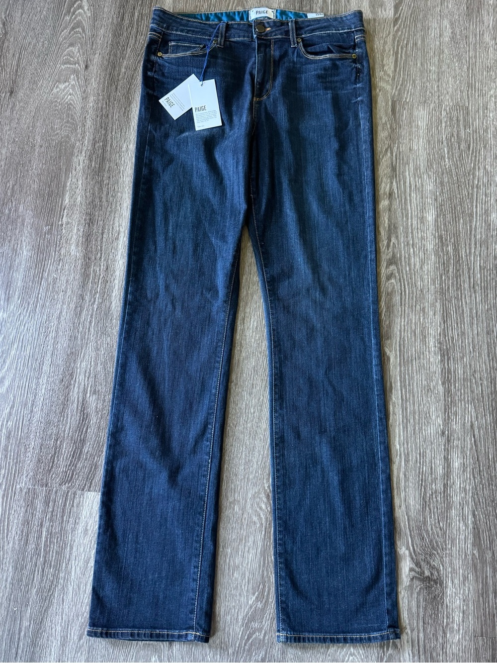NWT PAIGE Hoxton Straight Jeans Size 32 Dark Wash Stretch Denim Cotton Blend